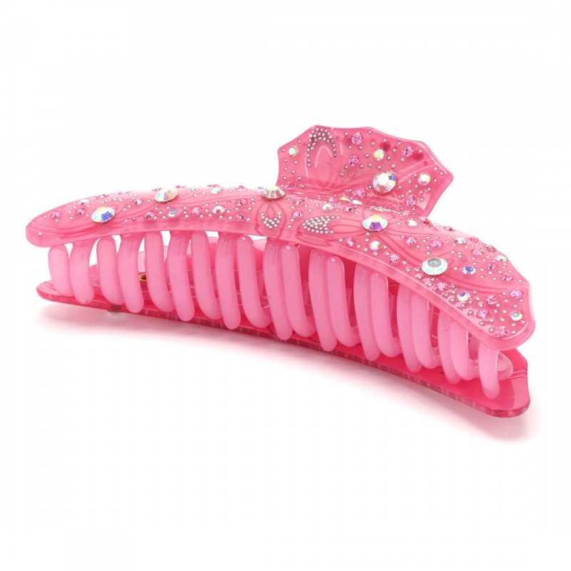 Заколка-краб для волос из французского пластика со стразами (8089) вариант 07