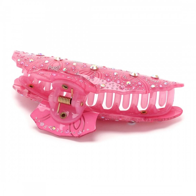 Заколка-краб для волос из французского пластика со стразами (8089) вариант 07