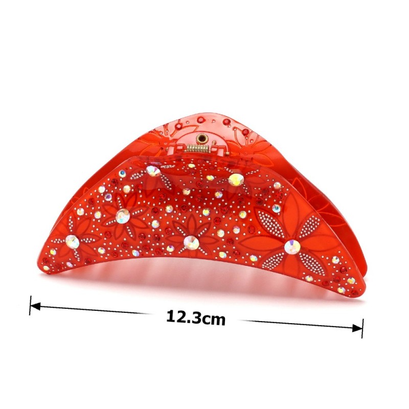 Заколка-краб для волос из французского пластика со стразами (8090) вариант 01