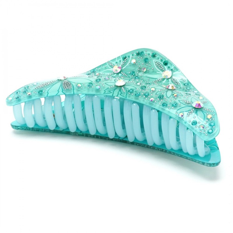 Заколка-краб для волос из французского пластика со стразами (8090) вариант 03