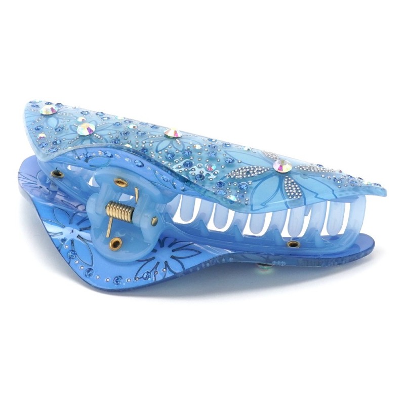 Заколка-краб для волос из французского пластика со стразами (8090) вариант 04