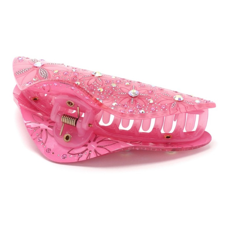 Заколка-краб для волос из французского пластика со стразами (8090) вариант 06