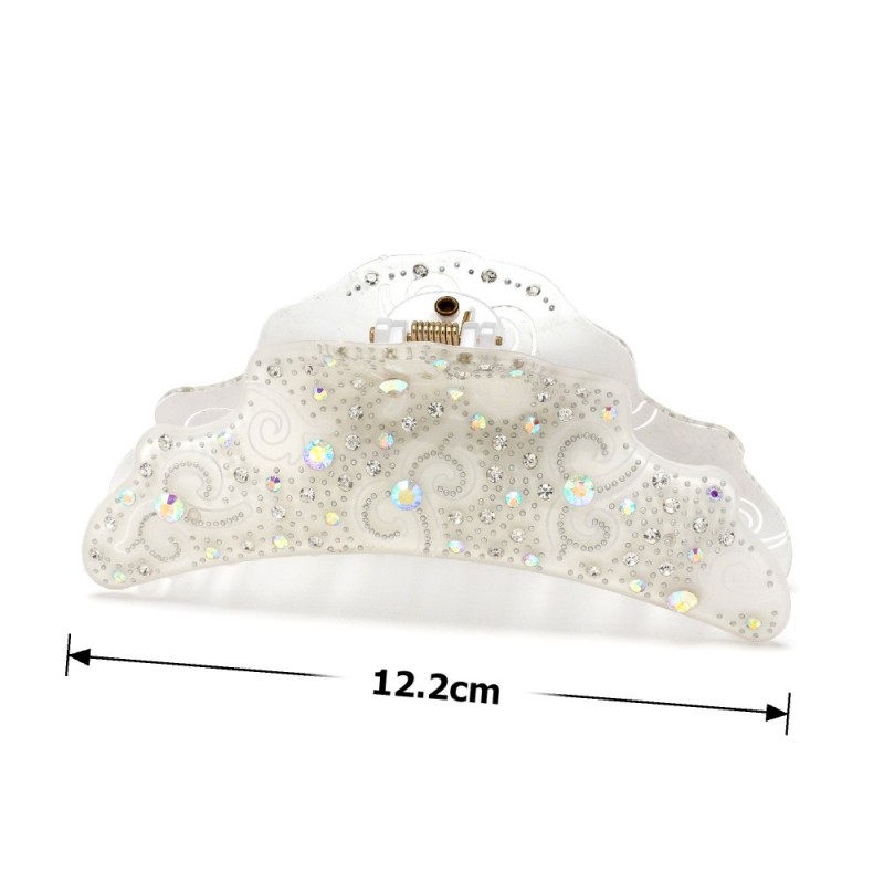 Заколка-краб для волос из французского пластика со стразами (8091) вариант 01