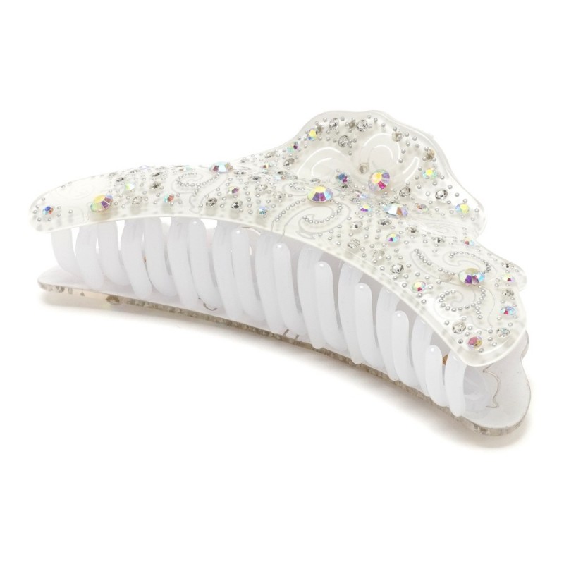 Заколка-краб для волос из французского пластика со стразами (8091) вариант 01