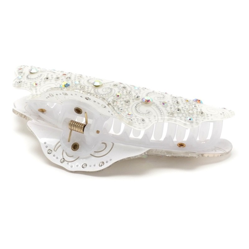 Заколка-краб для волос из французского пластика со стразами (8091) вариант 01