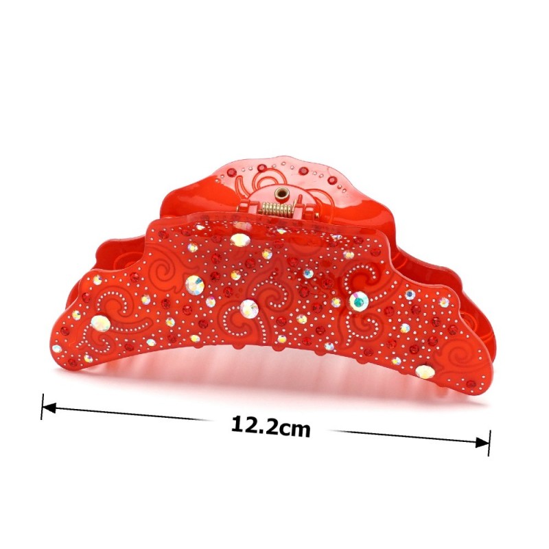 Заколка-краб для волос из французского пластика со стразами (8091) вариант 02
