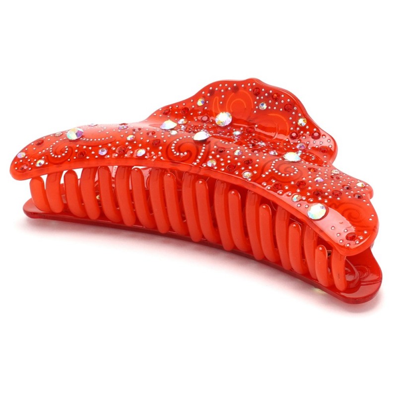 Заколка-краб для волос из французского пластика со стразами (8091) вариант 02