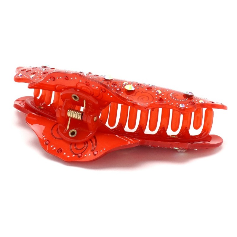 Заколка-краб для волос из французского пластика со стразами (8091) вариант 02