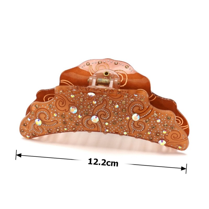 Заколка-краб для волос из французского пластика со стразами (8091) вариант 03