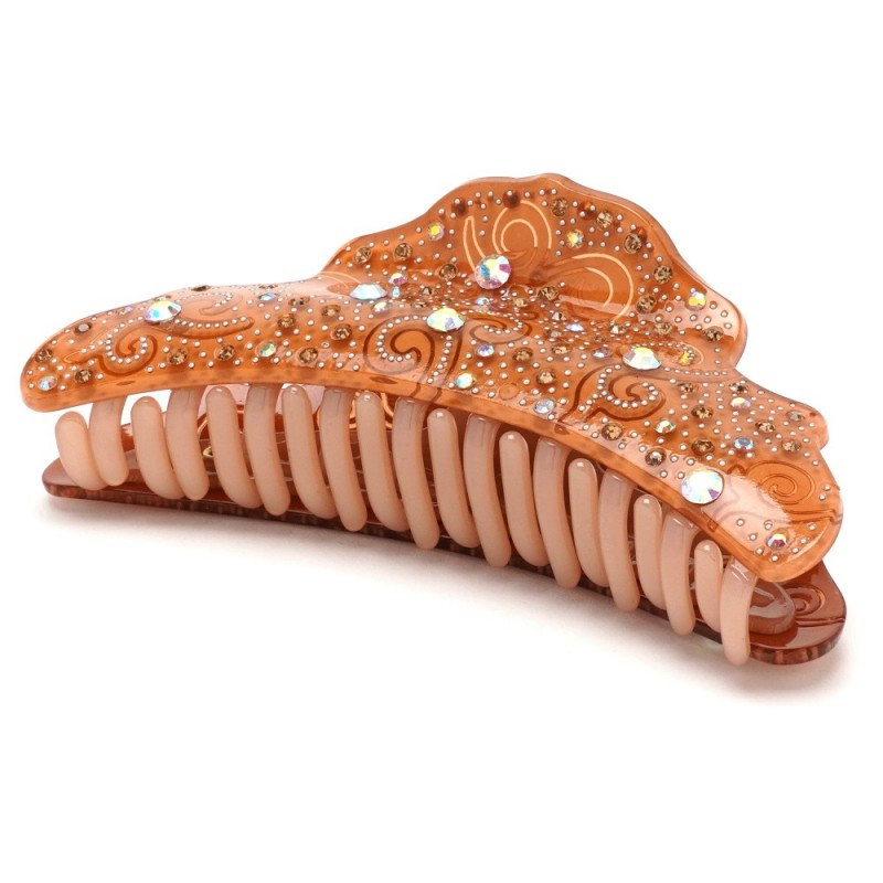 Заколка-краб для волос из французского пластика со стразами (8091) вариант 03