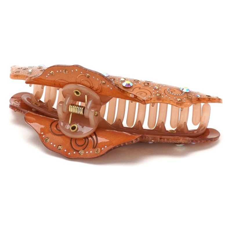 Заколка-краб для волос из французского пластика со стразами (8091) вариант 03