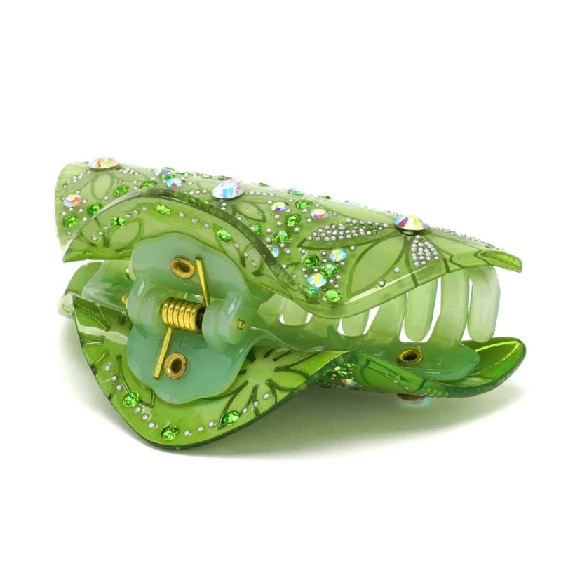 Заколка-краб для волос из французского пластика со стразами (8092) вариант 02