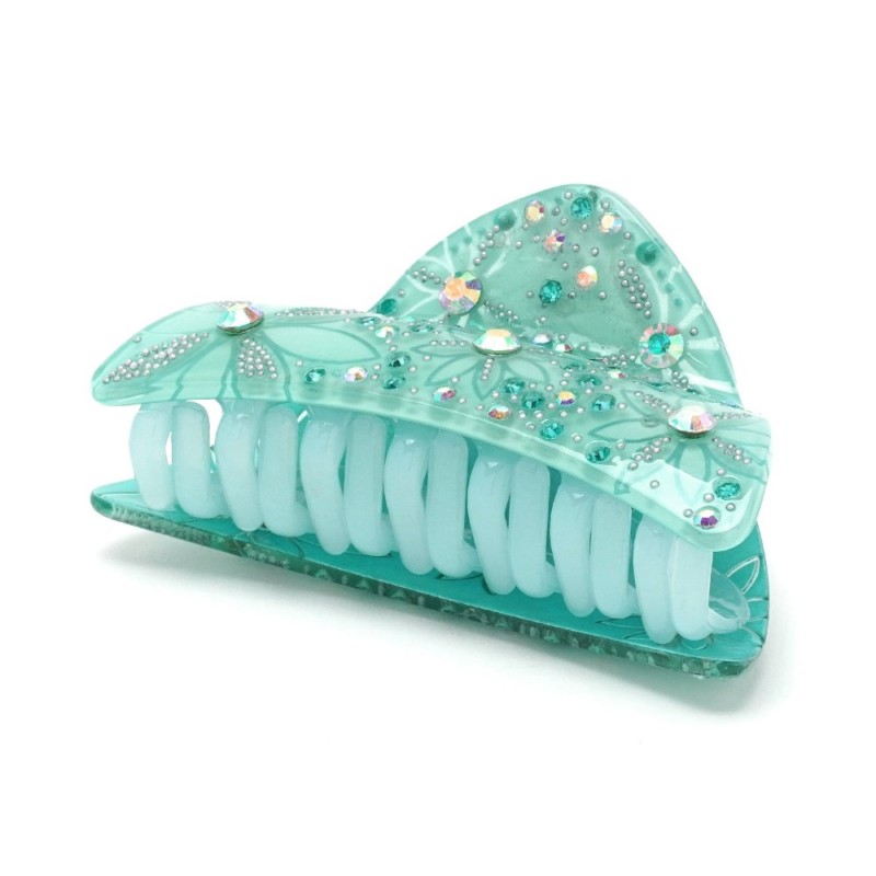 Заколка-краб для волос из французского пластика со стразами (8092) вариант 03