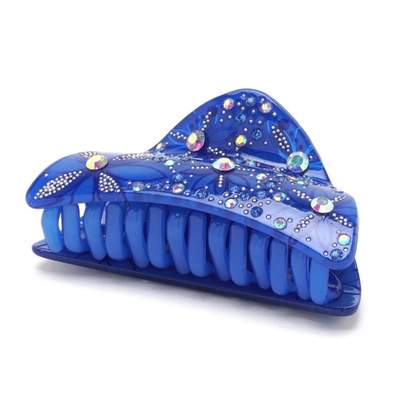 Заколка-краб для волос из французского пластика со стразами (8092) вариант 05