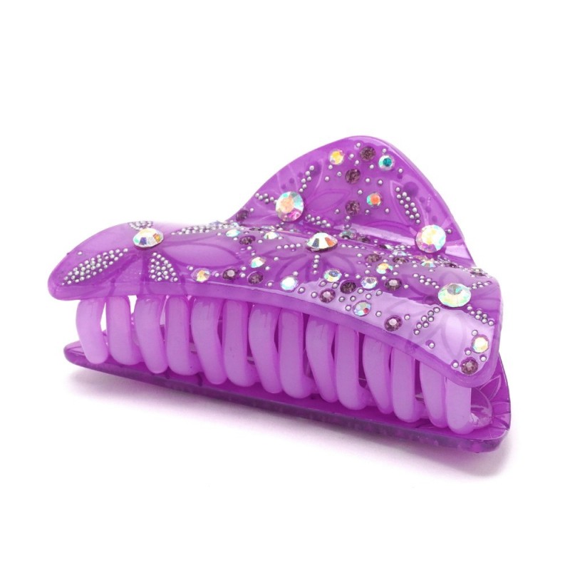 Заколка-краб для волос из французского пластика со стразами (8092) вариант 06