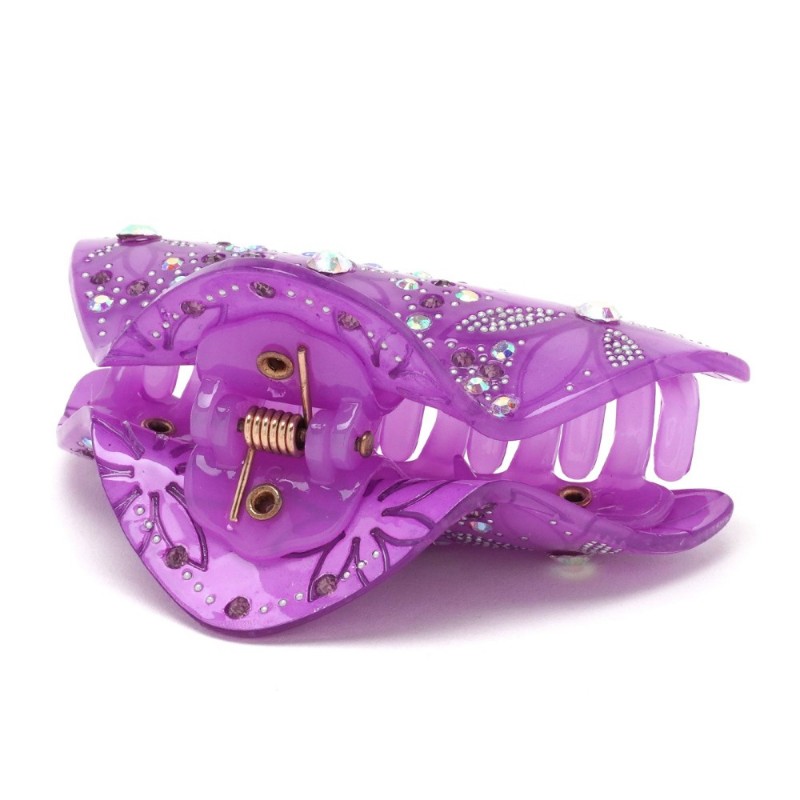 Заколка-краб для волос из французского пластика со стразами (8092) вариант 06