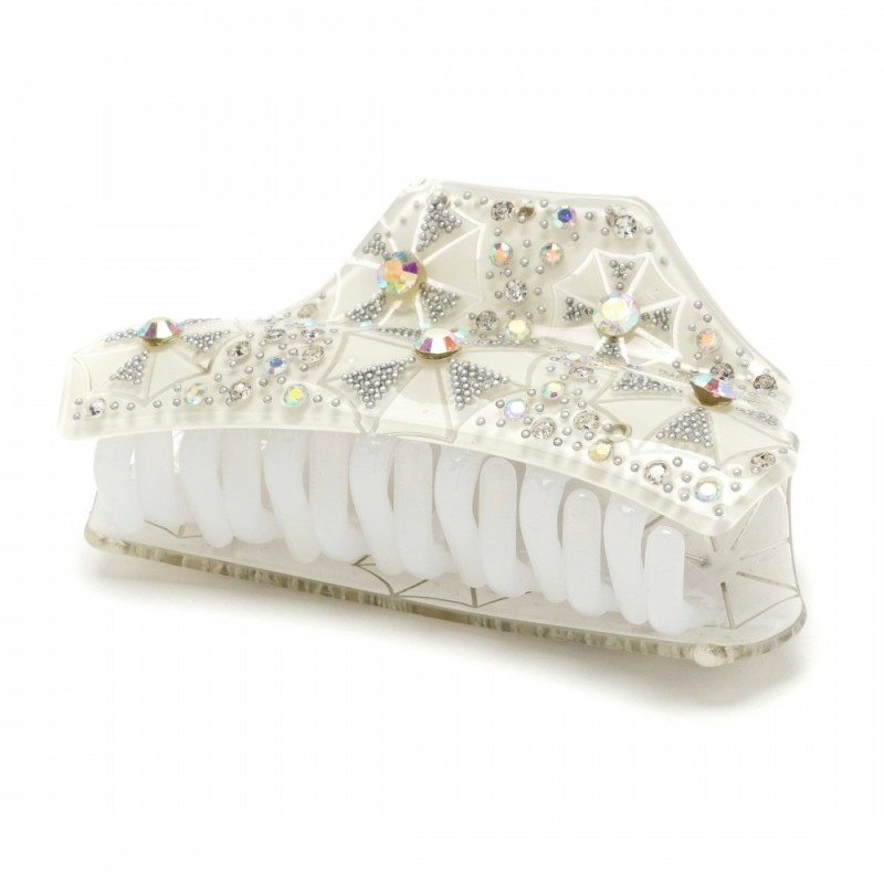 Заколка-краб для волос из французского пластика со стразами (8093) вариант 01