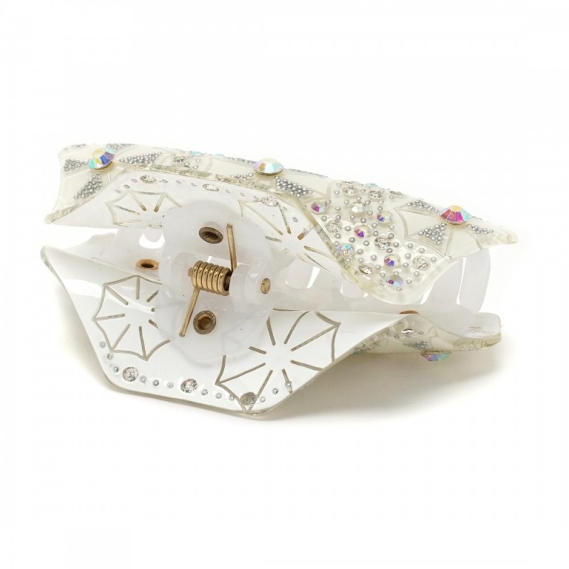 Заколка-краб для волос из французского пластика со стразами (8093) вариант 01