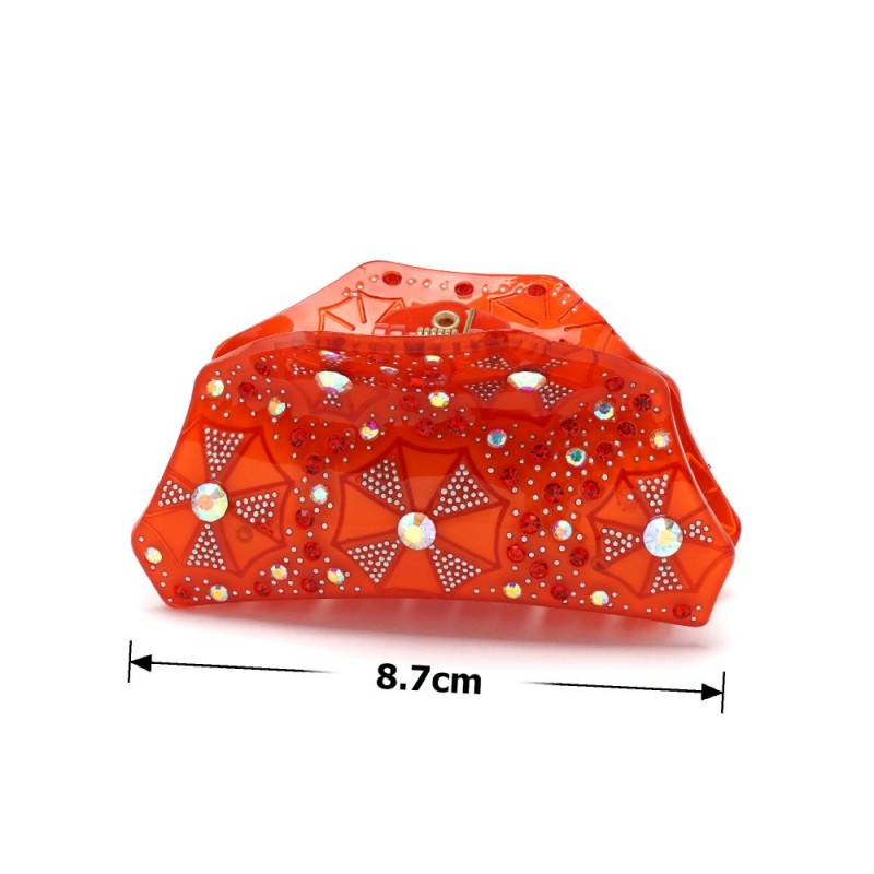 Заколка-краб для волос из французского пластика со стразами (8093) вариант 02