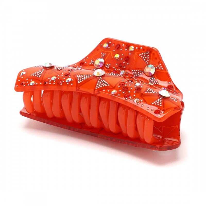 Заколка-краб для волос из французского пластика со стразами (8093) вариант 02