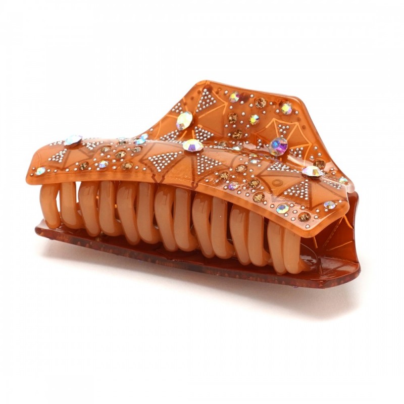 Заколка-краб для волос из французского пластика со стразами (8093) вариант 03