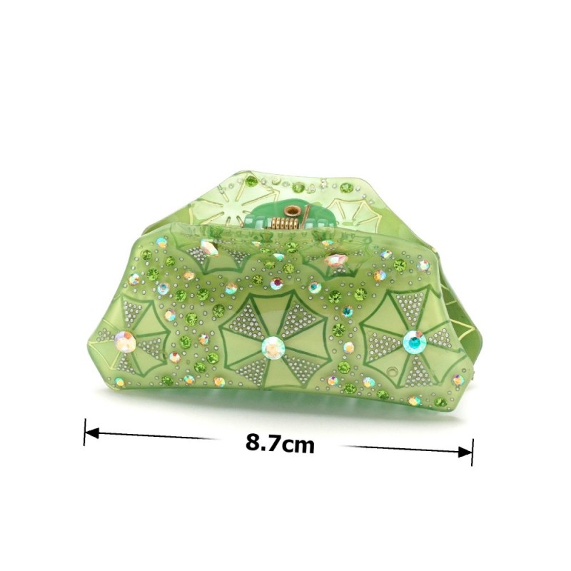 Заколка-краб для волос из французского пластика со стразами (8093) вариант 04