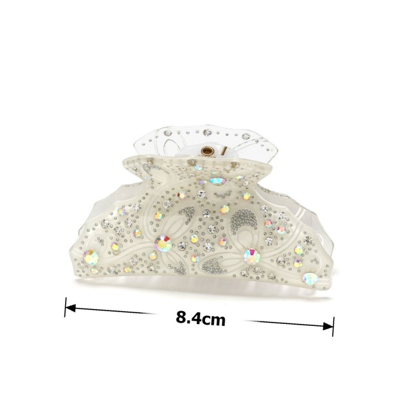 Заколка-краб для волос из французского пластика со стразами (8094) вариант 01