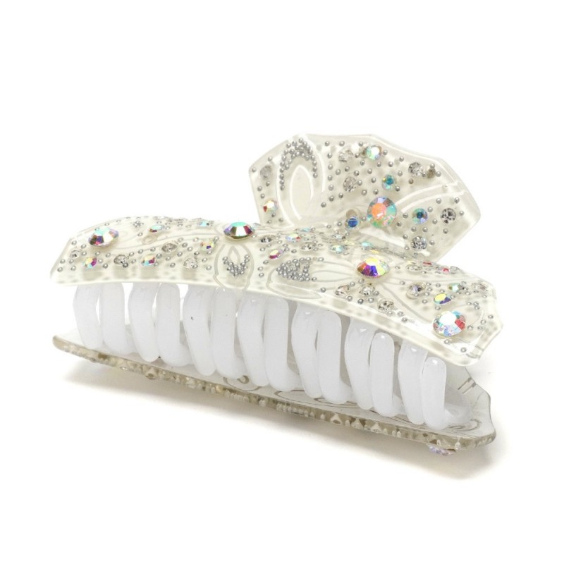 Заколка-краб для волос из французского пластика со стразами (8094) вариант 01