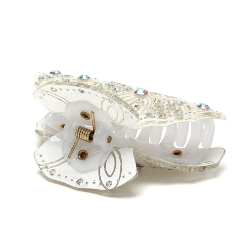 Заколка-краб для волос из французского пластика со стразами (8094) вариант 01