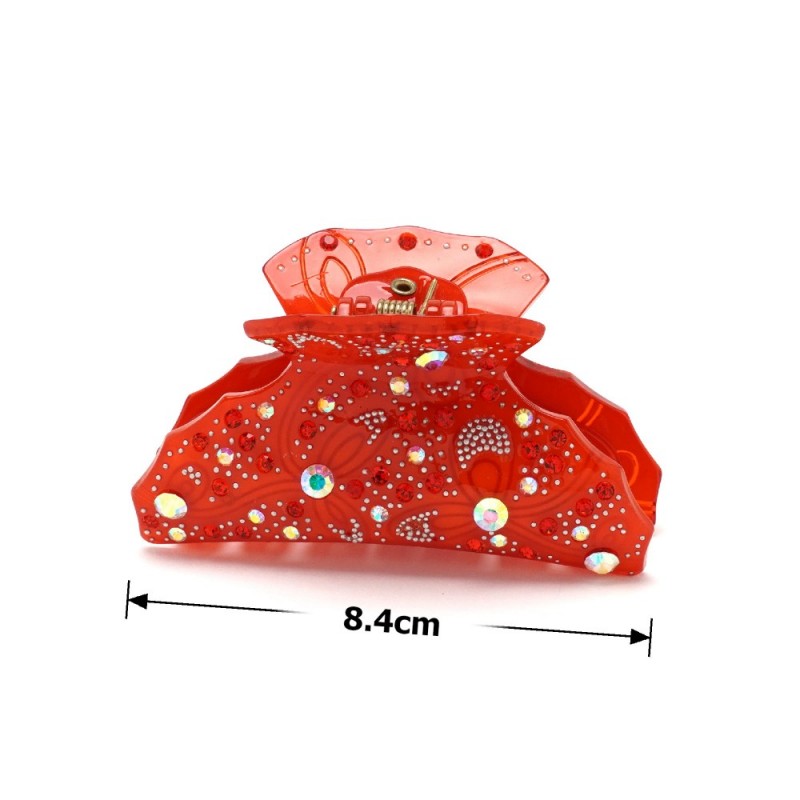 Заколка-краб для волос из французского пластика со стразами (8094) вариант 02