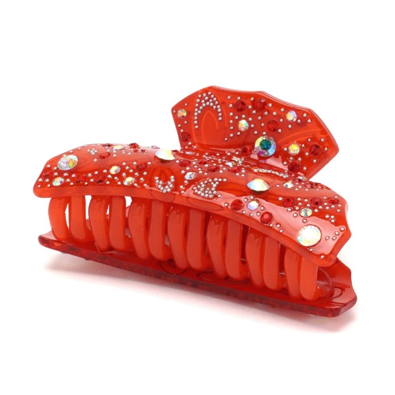 Заколка-краб для волос из французского пластика со стразами (8094) вариант 02