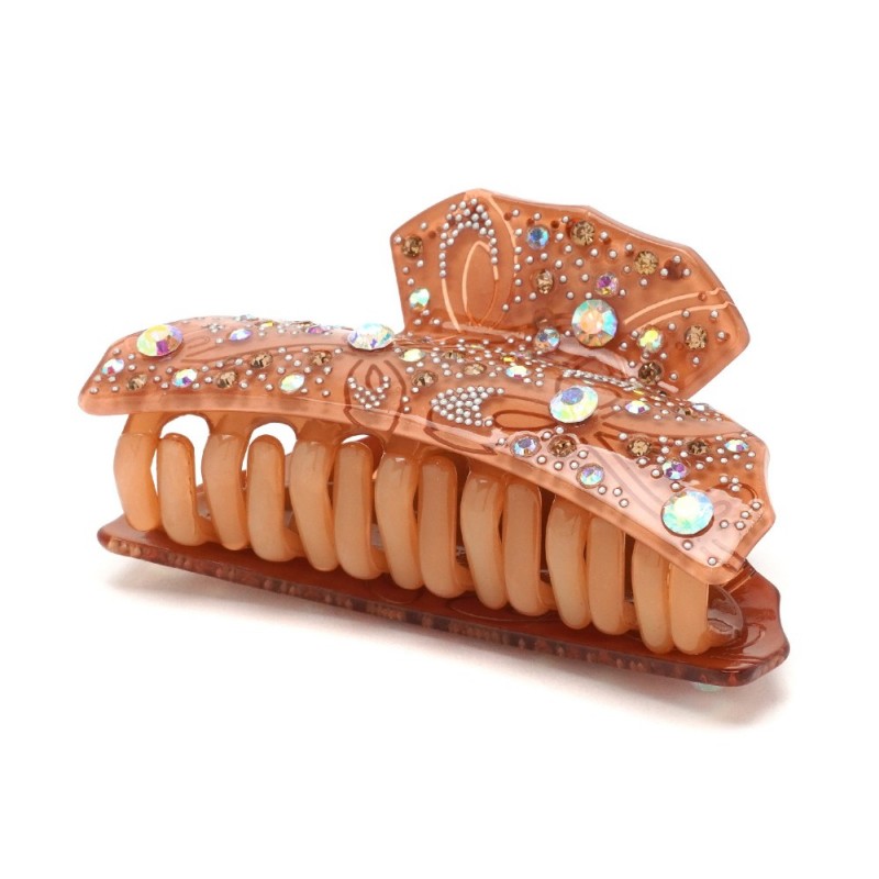 Заколка-краб для волос из французского пластика со стразами (8094) вариант 03