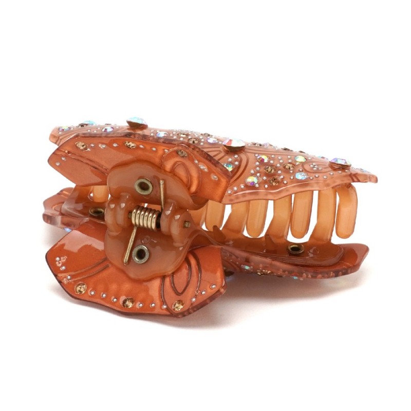 Заколка-краб для волос из французского пластика со стразами (8094) вариант 03