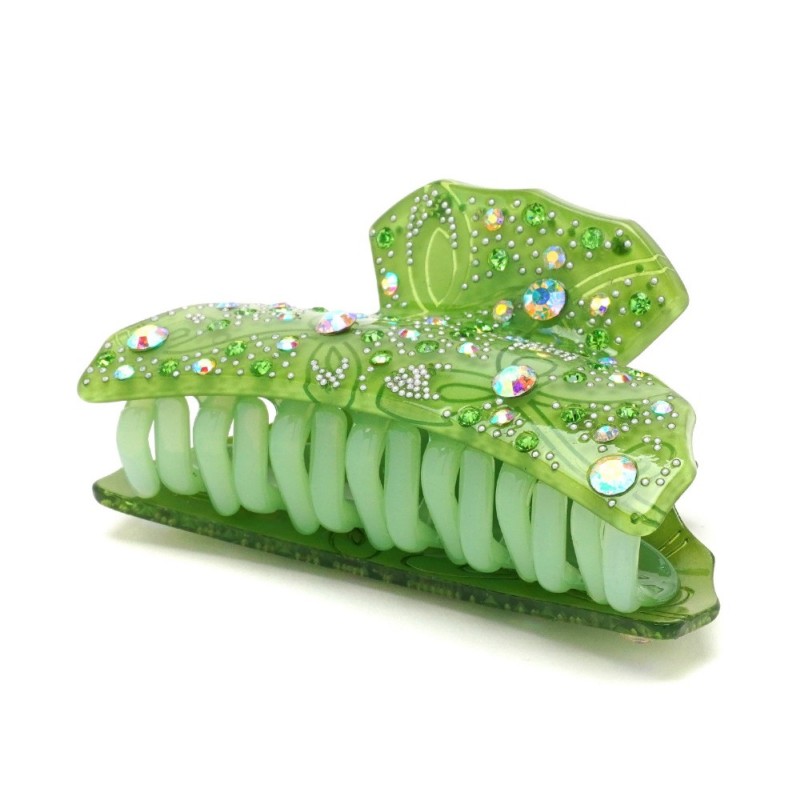 Заколка-краб для волос из французского пластика со стразами (8094) вариант 04