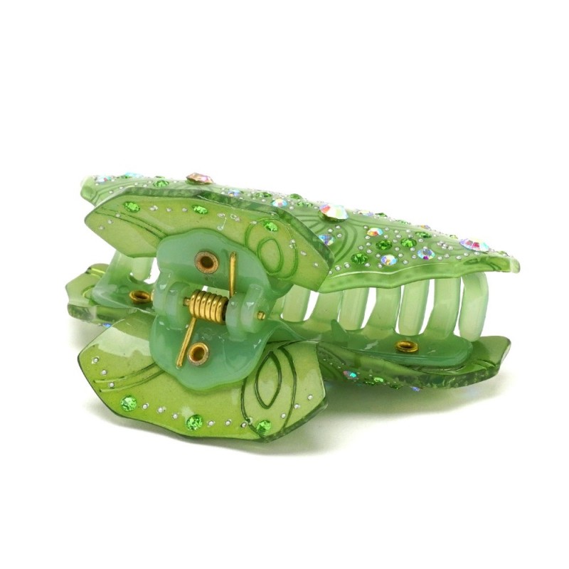 Заколка-краб для волос из французского пластика со стразами (8094) вариант 04