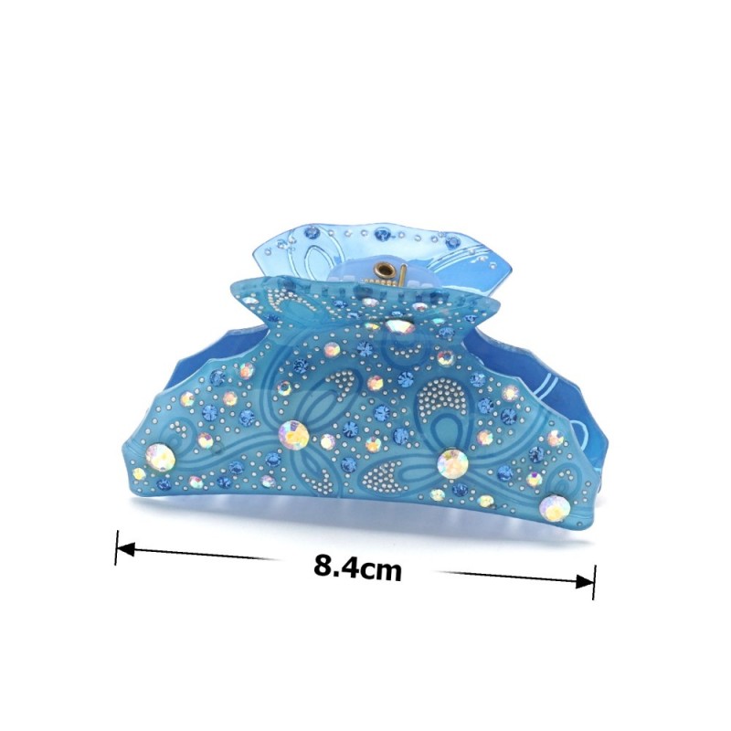 Заколка-краб для волос из французского пластика со стразами (8094) вариант 06