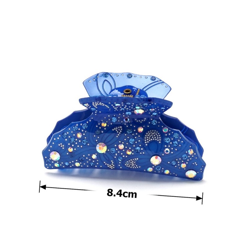 Заколка-краб для волос из французского пластика со стразами (8094) вариант 07