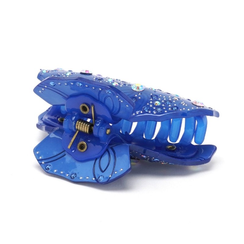 Заколка-краб для волос из французского пластика со стразами (8094) вариант 07