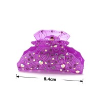 Заколка-краб для волос из французского пластика со стразами (8094) вариант 08