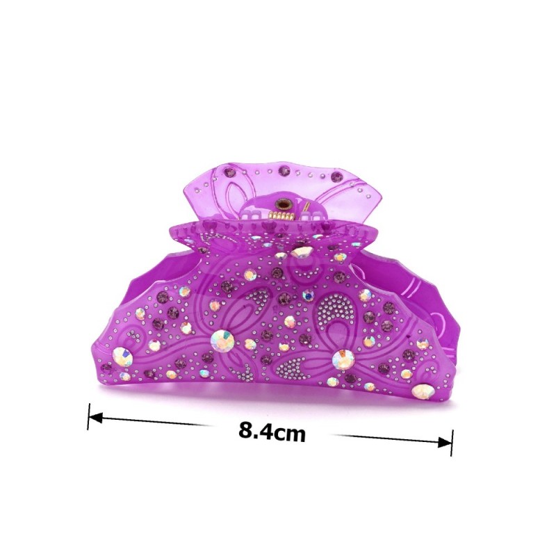 Заколка-краб для волос из французского пластика со стразами (8094) вариант 08