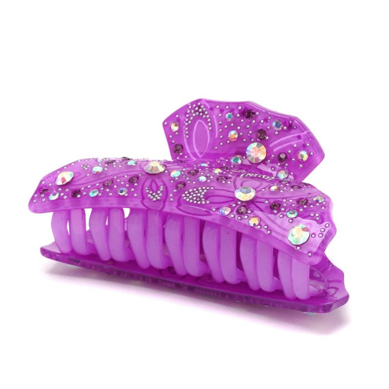 Заколка-краб для волос из французского пластика со стразами (8094) вариант 08