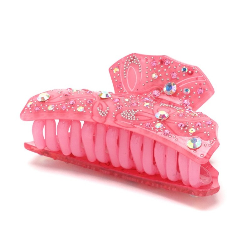 Заколка-краб для волос из французского пластика со стразами (8094) вариант 09