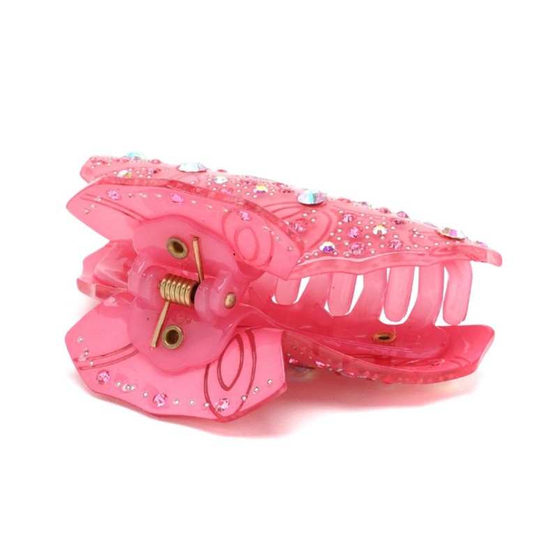 Заколка-краб для волос из французского пластика со стразами (8094) вариант 09