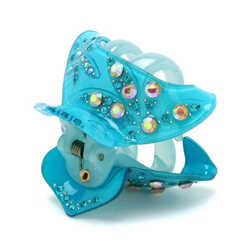 Заколка-краб для волос из французского пластика со стразами (8467) вариант 03