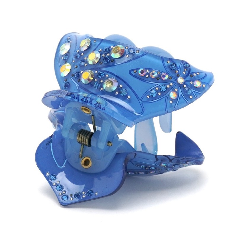 Заколка-краб для волос из французского пластика со стразами (8467) вариант 04