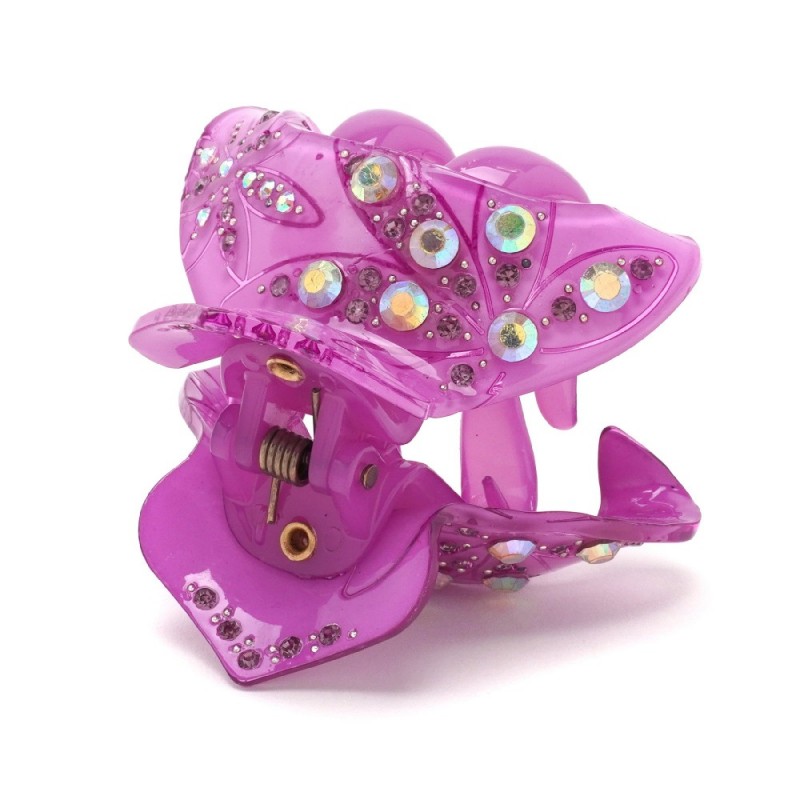 Заколка-краб для волос из французского пластика со стразами (8467) вариант 05