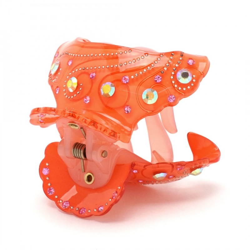 Заколка-краб для волос из французского пластика со стразами (8468) вариант 01