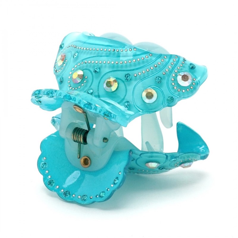 Заколка-краб для волос из французского пластика со стразами (8468) вариант 03