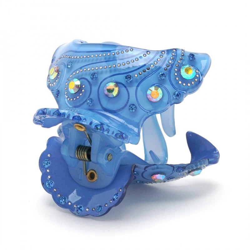 Заколка-краб для волос из французского пластика со стразами (8468) вариант 04