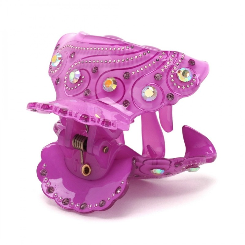 Заколка-краб для волос из французского пластика со стразами (8468) вариант 05